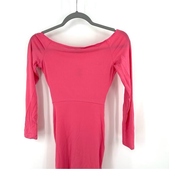 ASOS Flounce London ruched bardot bodycon mini dress in pink Size US 6 - Picture 6 of 9